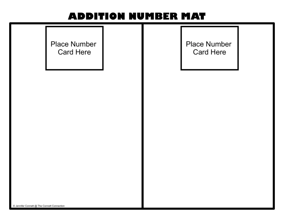 Addition Number Mat: students place a number card atop each half, then sort fact cards whose sum matches that number