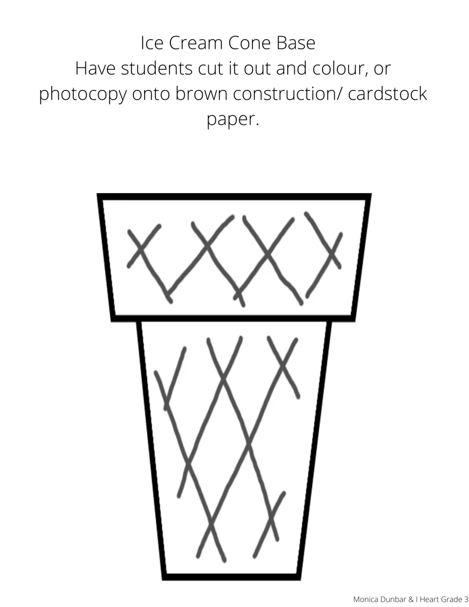 Flat-bottom ice cream cone base for the addition craft, to cut out and color or copy onto brown paper