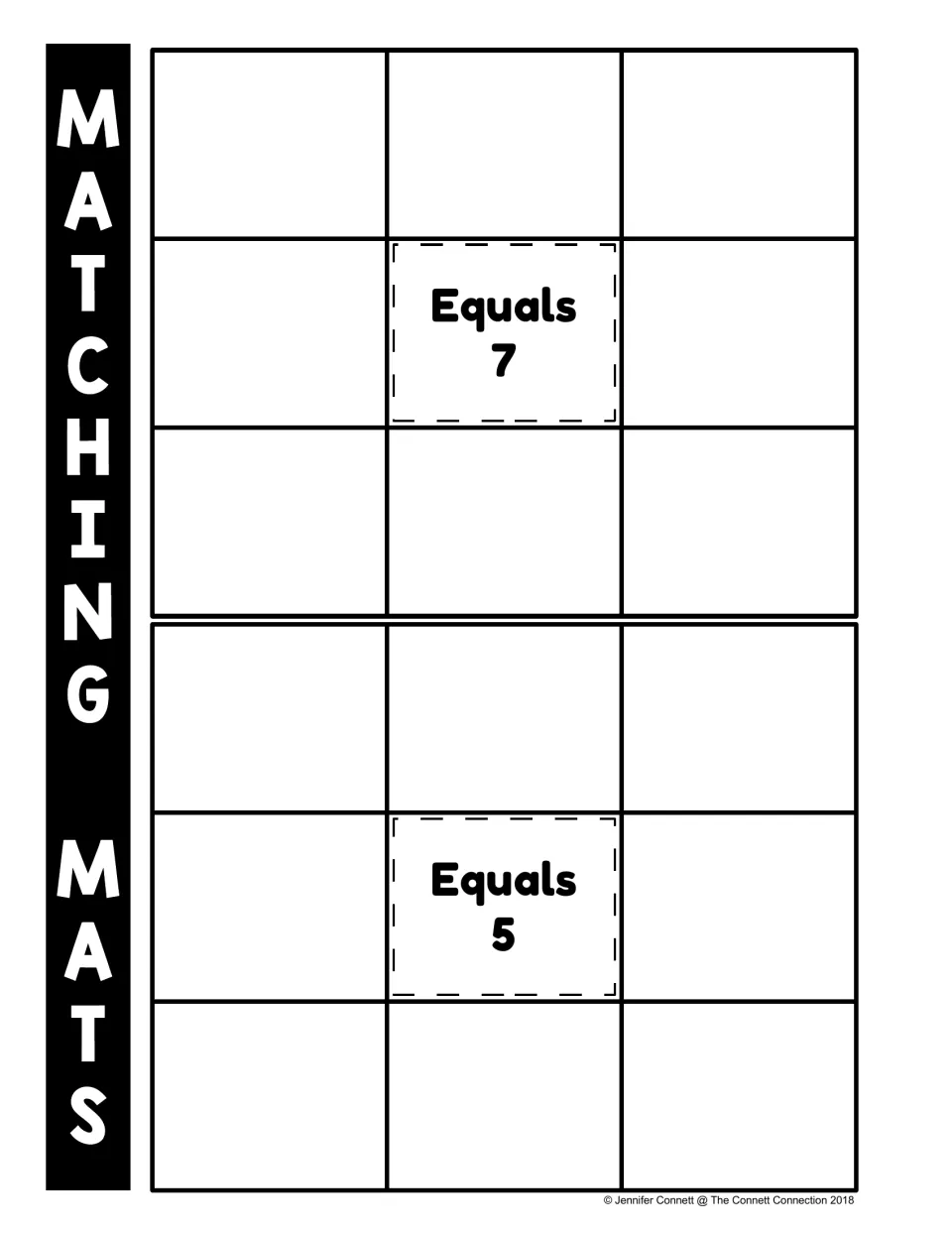 Matching mats for sums of 7 and 5: students find addition facts equal to 7 or 5 and set them around each label