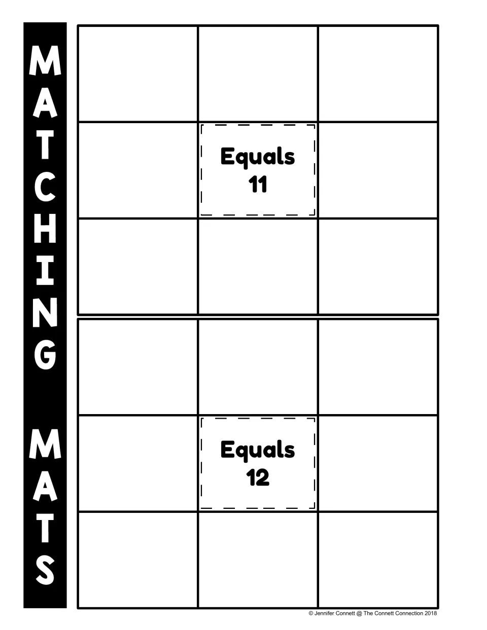 Matching mats for sums of 11 and 12: students place addition facts that total 11 or 12 in the spaces around each label