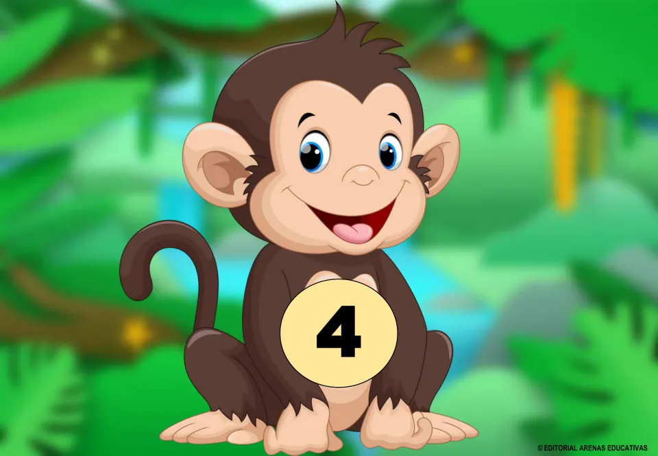 Monkey answer mat numbered 4 for the addition game, where students glue banana cards with a sum of 4