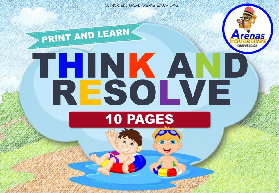 Cover of the addition practice resource, labeled 'Think and Resolve,' 'Print and Learn,' and '10 Pages'