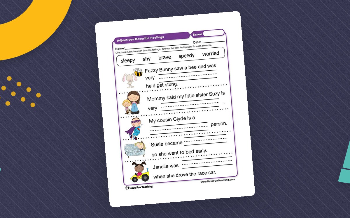Adjectives Describe Feelings Worksheet preview: Feeling-adjective word bank