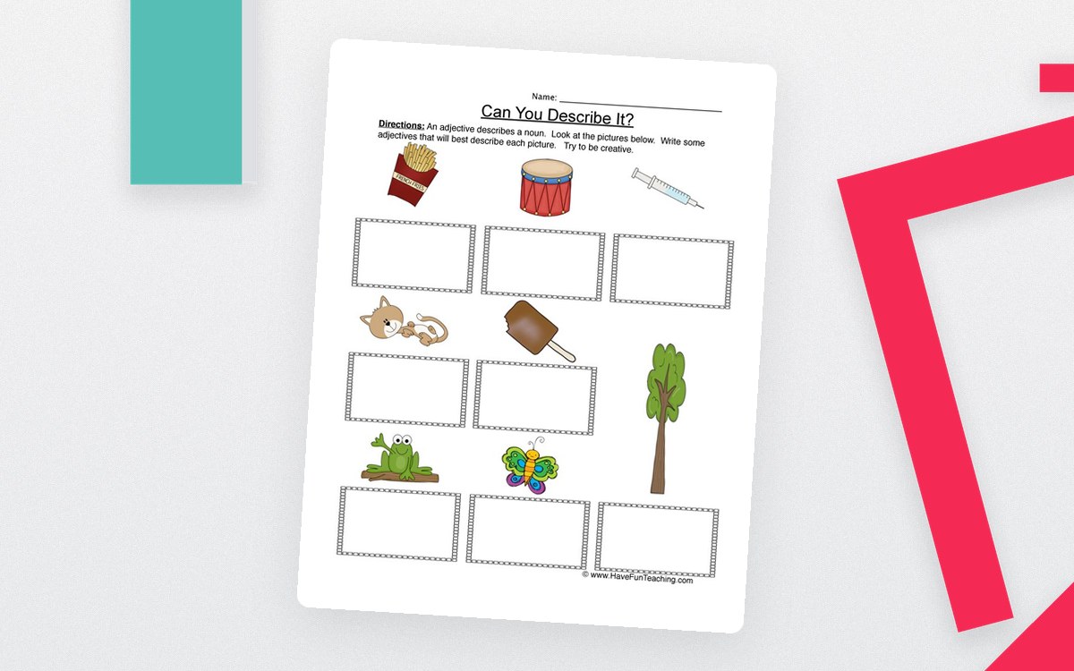 Adjectives Pictures Worksheet preview: Brief adjective definition