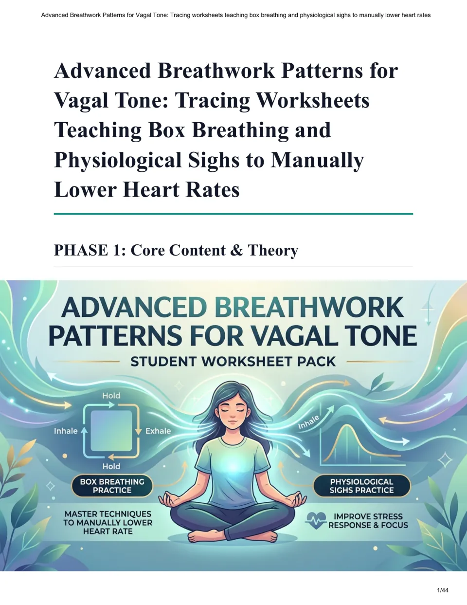 Breathwork curriculum cover introducing core theory and a student pack on box breathing and physiological sighs