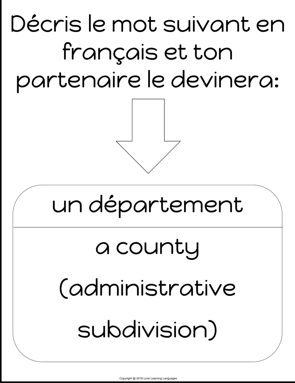 French speaking card 2: un département (a county or administrative subdivision), for a partner to guess.