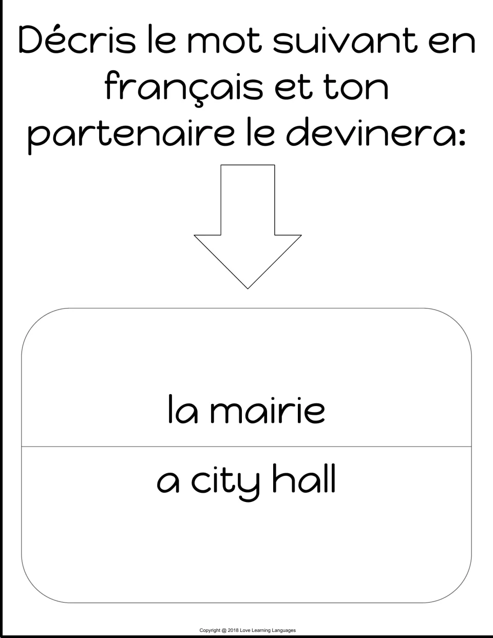 French speaking card 4: la mairie (a city hall), to describe in French for a partner to guess.