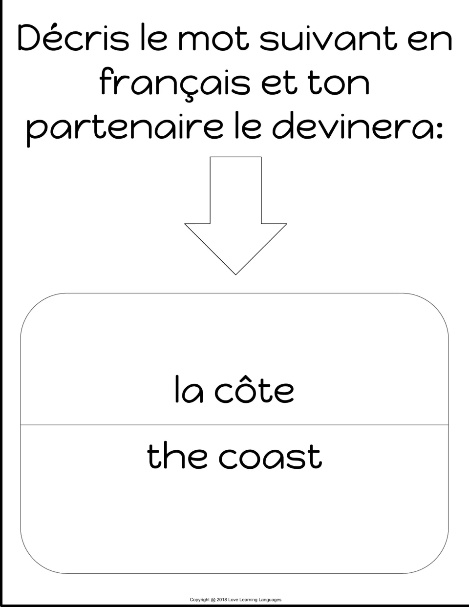 French speaking card 5: la côte (the coast), to describe in French for a partner to guess.