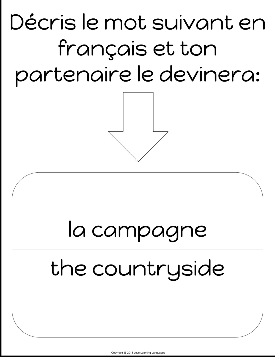 French speaking card 9: la campagne (the countryside), to describe in French for a partner to guess.