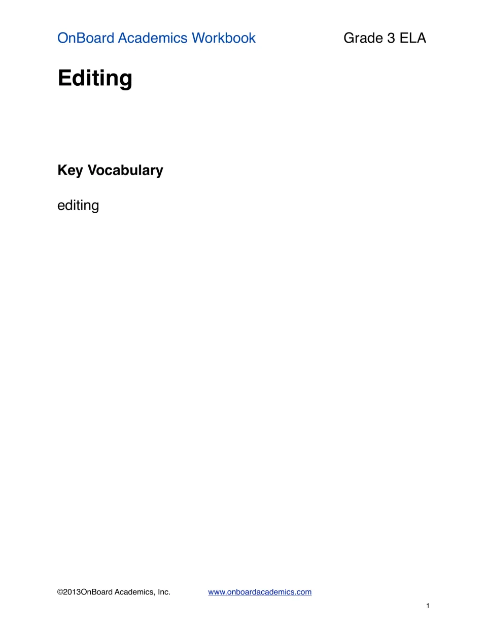 Editing section opener introducing the key vocabulary word 'editing' before students begin checking sentences for errors