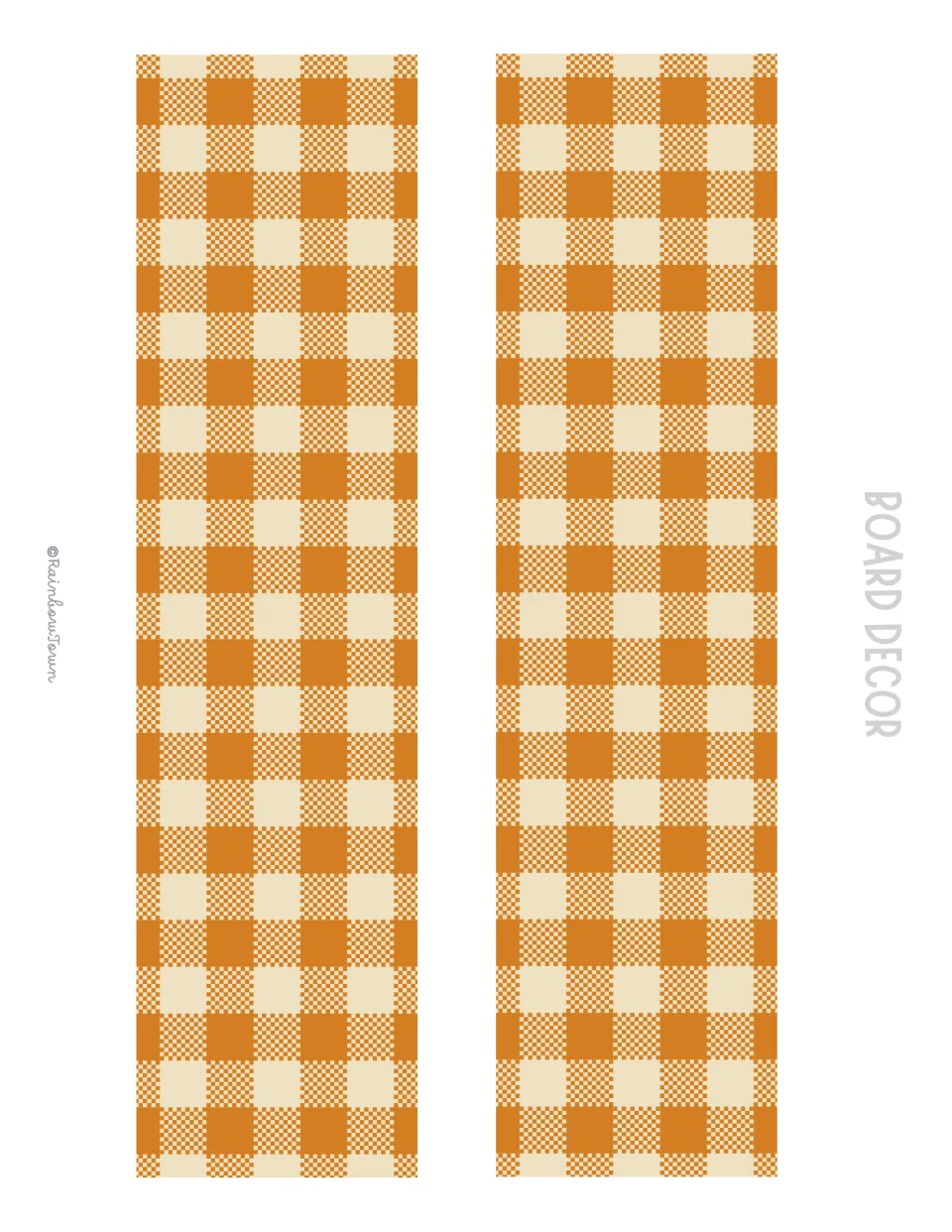 Orange and cream gingham border strips, two per page, for trimming the edges of a camping bulletin board