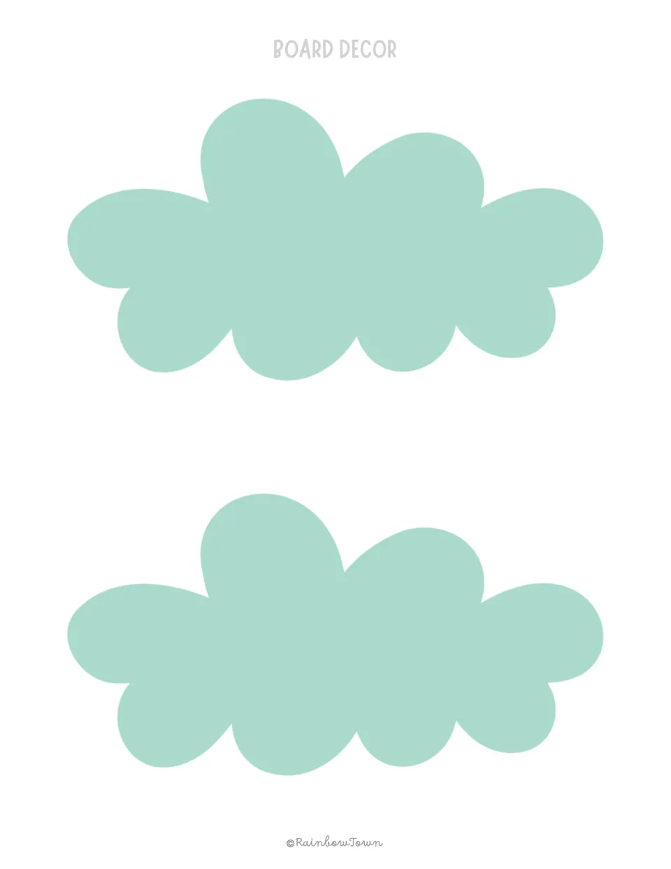 Two mint-green clouds to print and cut out for the sky area of a camping bulletin board or door display