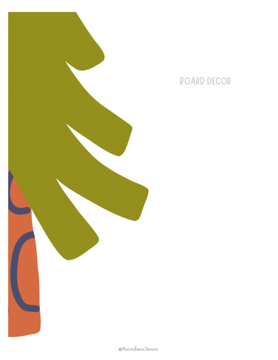 Cut-out piece: right half of the olive-frond tree with orange trunk, matching the half on the page before