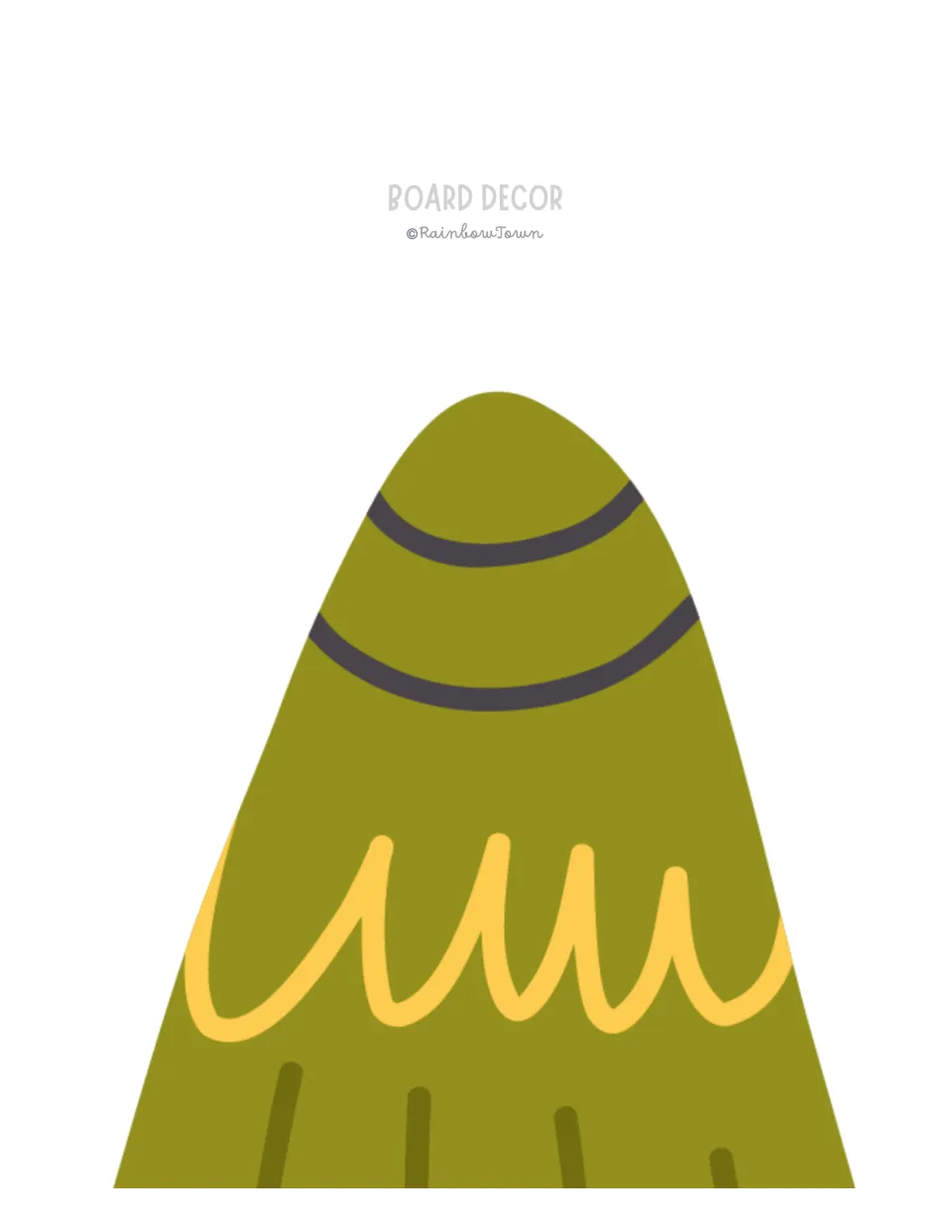 Cut-out piece: top of a tall olive-green hill shape with dark curved stripes and a yellow looped line