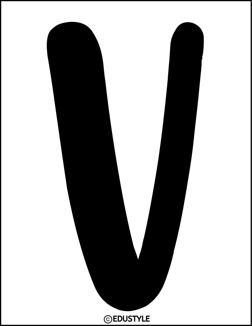 Bulletin board lettering: a full-page black rounded capital letter V in the chunky style, ready to cut out for a heading