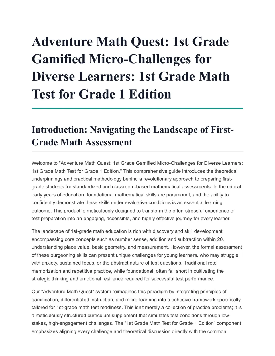 Introduction to the math workbook: first-grade assessment preparation through gamified micro-challenges
