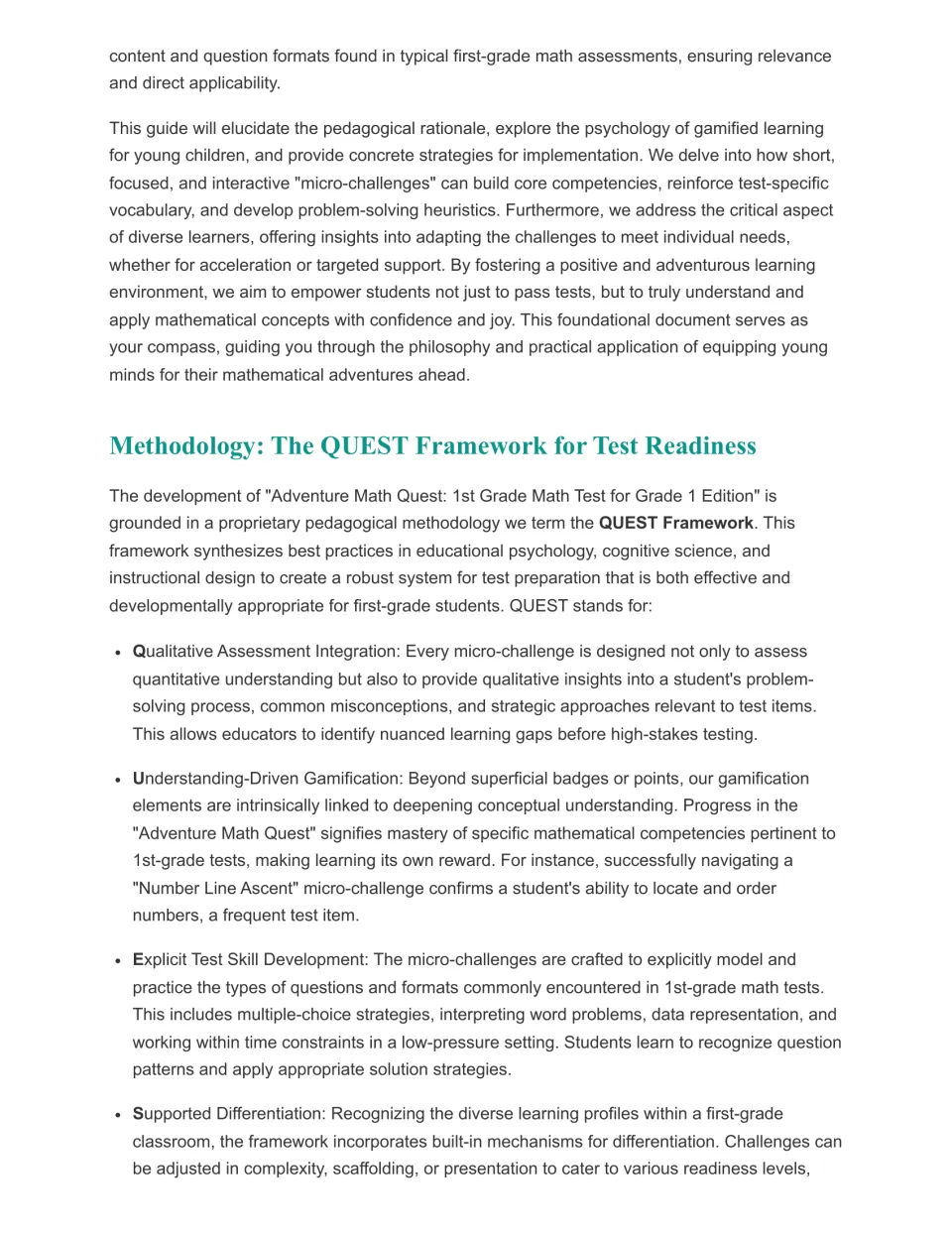 Teaching guide introduces the QUEST Framework: assessment, gamification, test skills, and differentiation