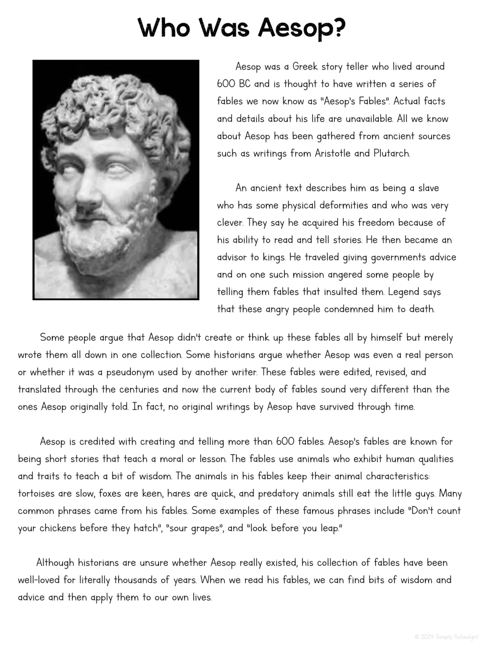 Who Was Aesop? Reading passage on the Greek storyteller's life, debates over his existence and sayings like sour grapes