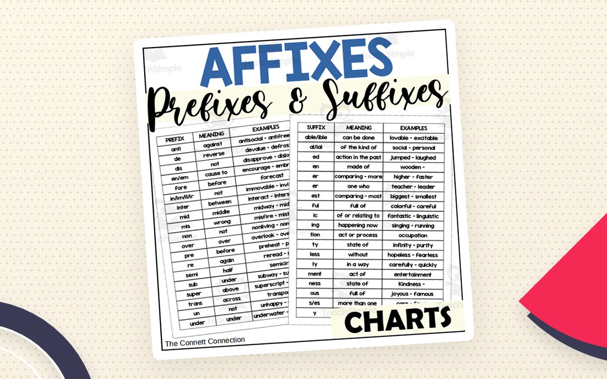 Affixes Reference Charts for Prefixes and Suffixes preview: affixes chart practice pages