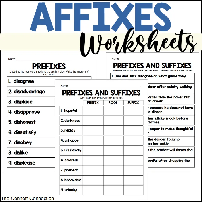 Affixes Worksheets for Prefixes and Suffixes – cover
