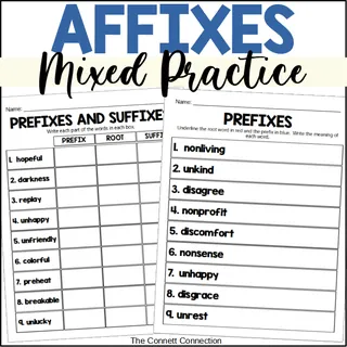 Affixes Worksheets for Prefixes and Suffixes – sample page 4