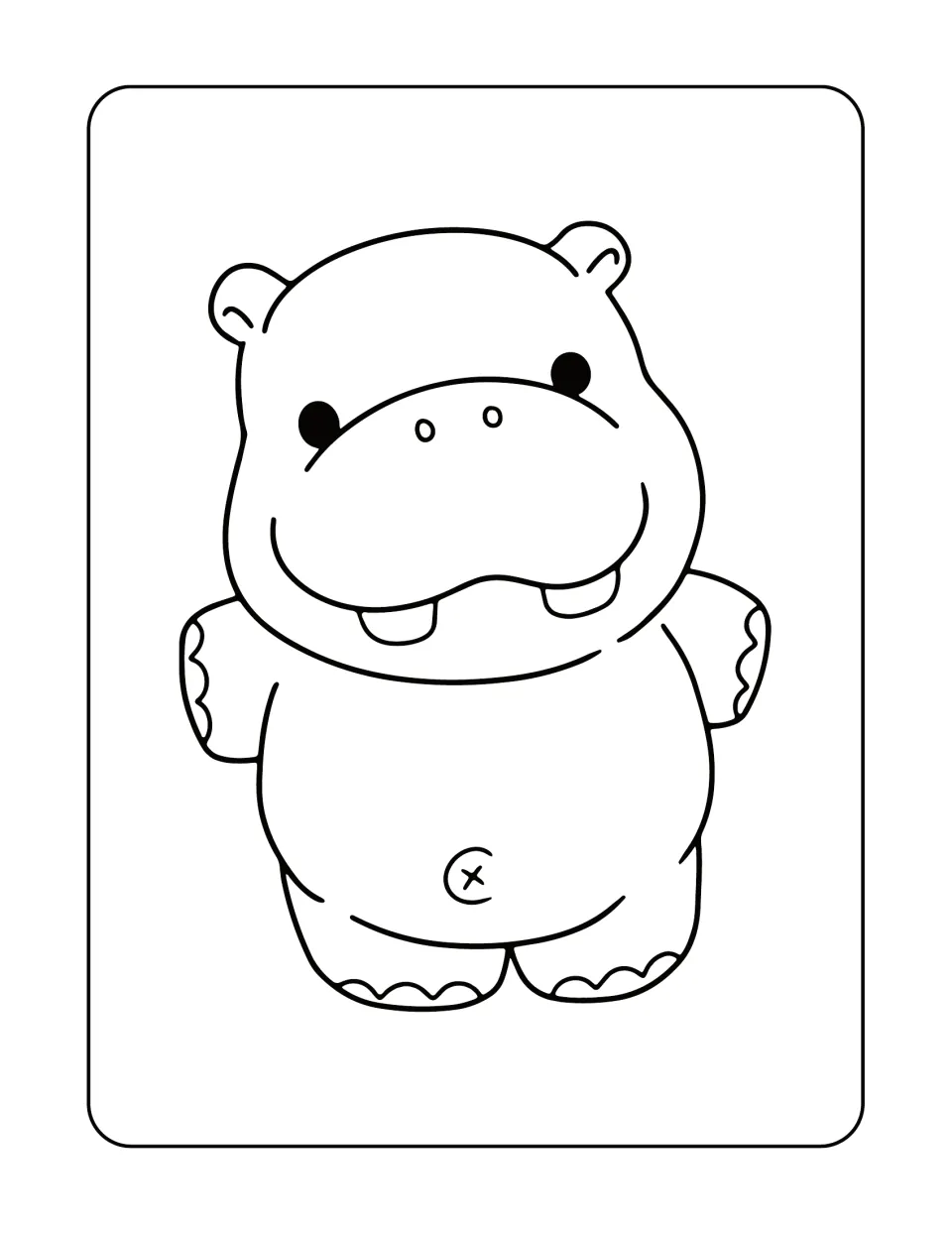 Baby-style hippo, unlabeled: students color a chubby hippo standing upright with two front teeth and a round belly