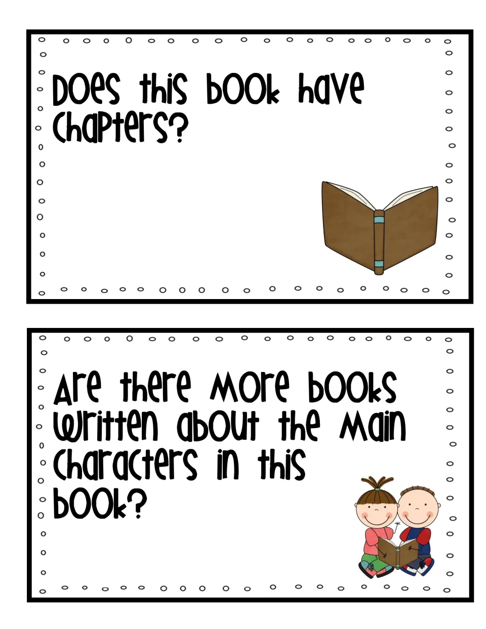 Chapters and series cards: students tell whether the book has chapters and if more books feature its main characters