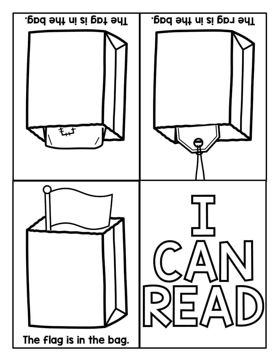 I Can Read sentences: students read The flag is in the bag, The rag is in the bag and The tag is in the bag