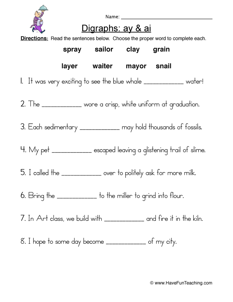 AI AY Digraphs Fill In Blanks Worksheet By Teach Simple