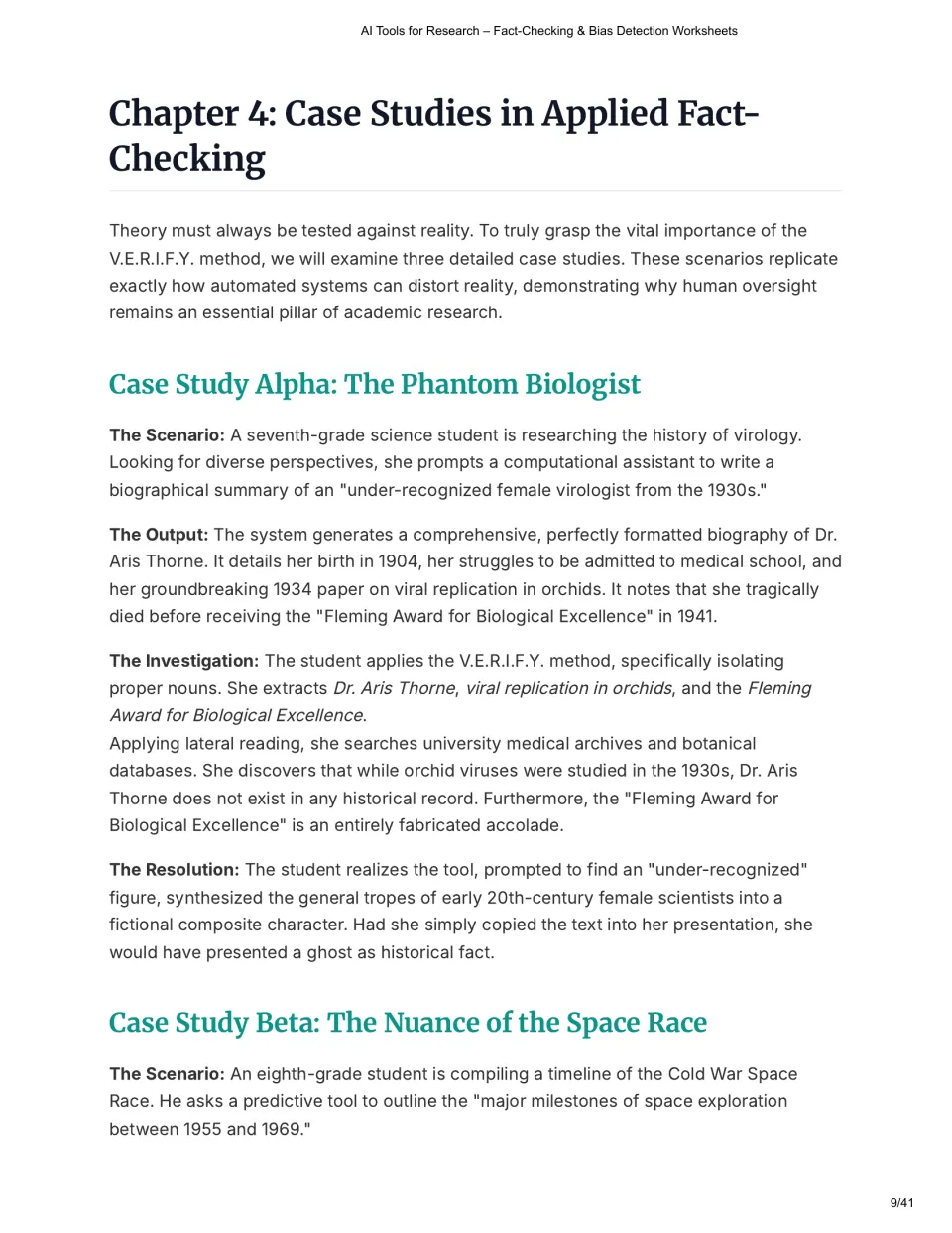 Chapter 4 reading investigates a fabricated biologist, Dr. Aris Thorne, and introduces a Space Race case study.