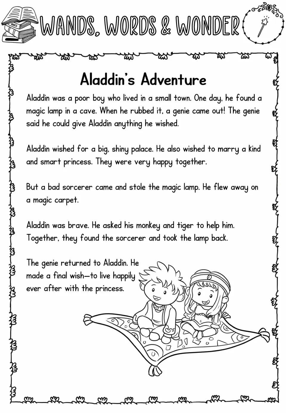 Easy one-wand Aladdin's Adventure passage: a poor boy finds a magic lamp, a sorcerer steals it and Aladdin gets it back