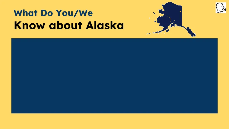 Prior knowledge slide asks 'What Do You/We Know about Alaska' and provides space to record responses