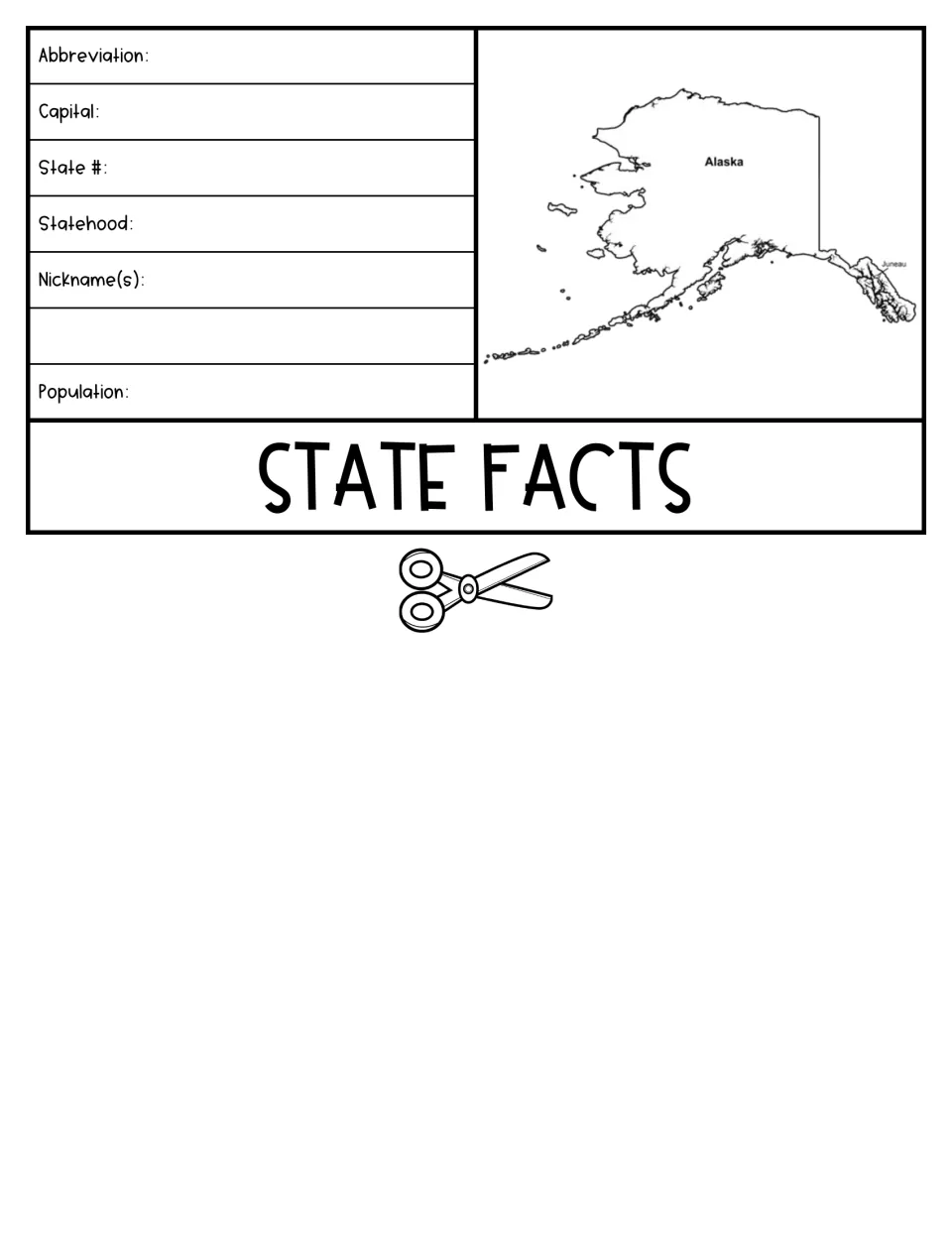 State facts flap: students research Alaska's abbreviation, capital, state number, statehood, nicknames and population