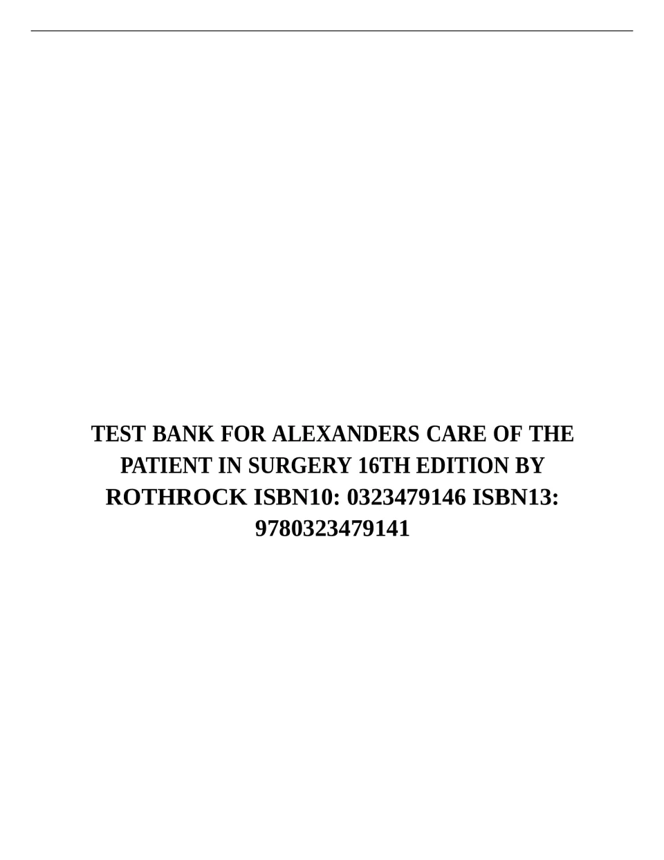 Test bank title page identifying Rothrock’s 16th edition, ISBN10 0323479146 and ISBN13 9780323479141