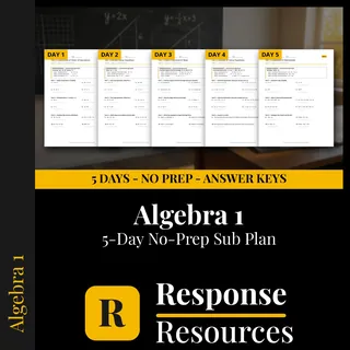 Algebra 1 Emergency Sub Plans - 5 Days Self-Checking Worksheets – cover