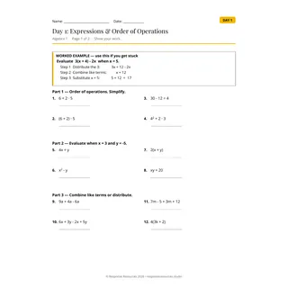 Algebra 1 Emergency Sub Plans - 5 Days Self-Checking Worksheets – sample page 3