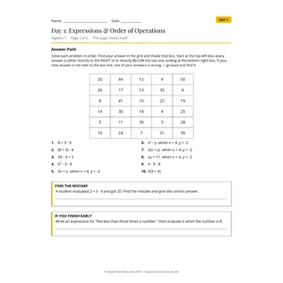 Algebra 1 Emergency Sub Plans - 5 Days Self-Checking Worksheets – sample page 4