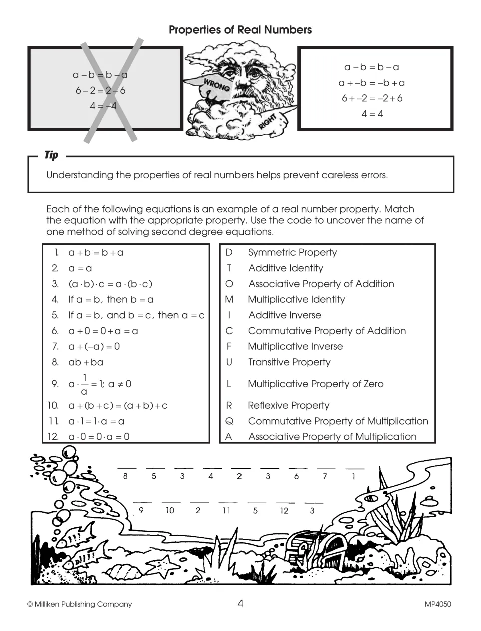 Real number properties practice matches 12 equations to named properties to decode a method for solving quadratics