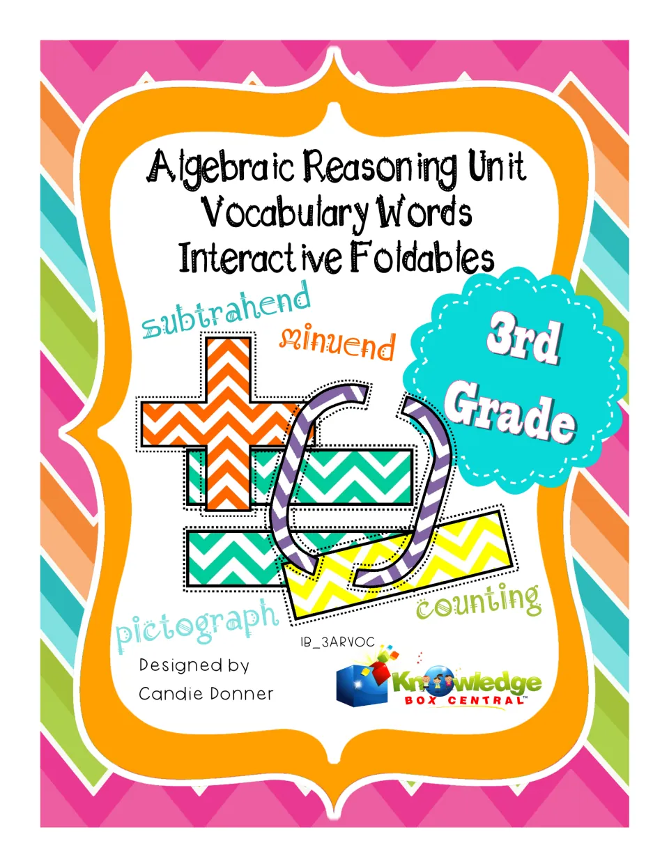 Cover: 3rd grade algebraic reasoning vocabulary foldables, showing math symbols and words like subtrahend and minuend