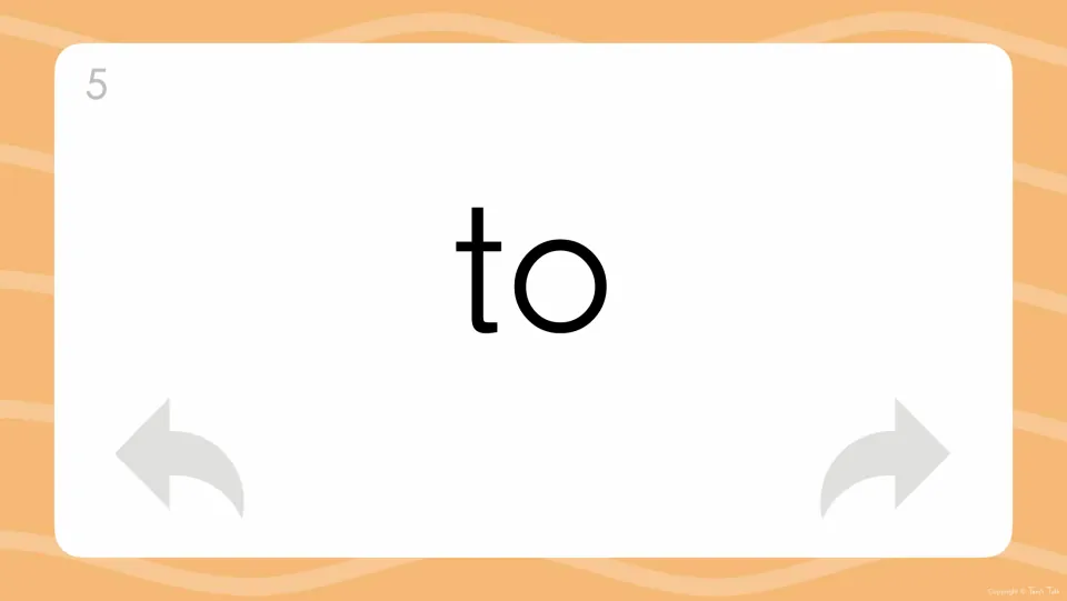 Fifth card in the deck displays 'to' for the student to read aloud before moving on to the next high-frequency word