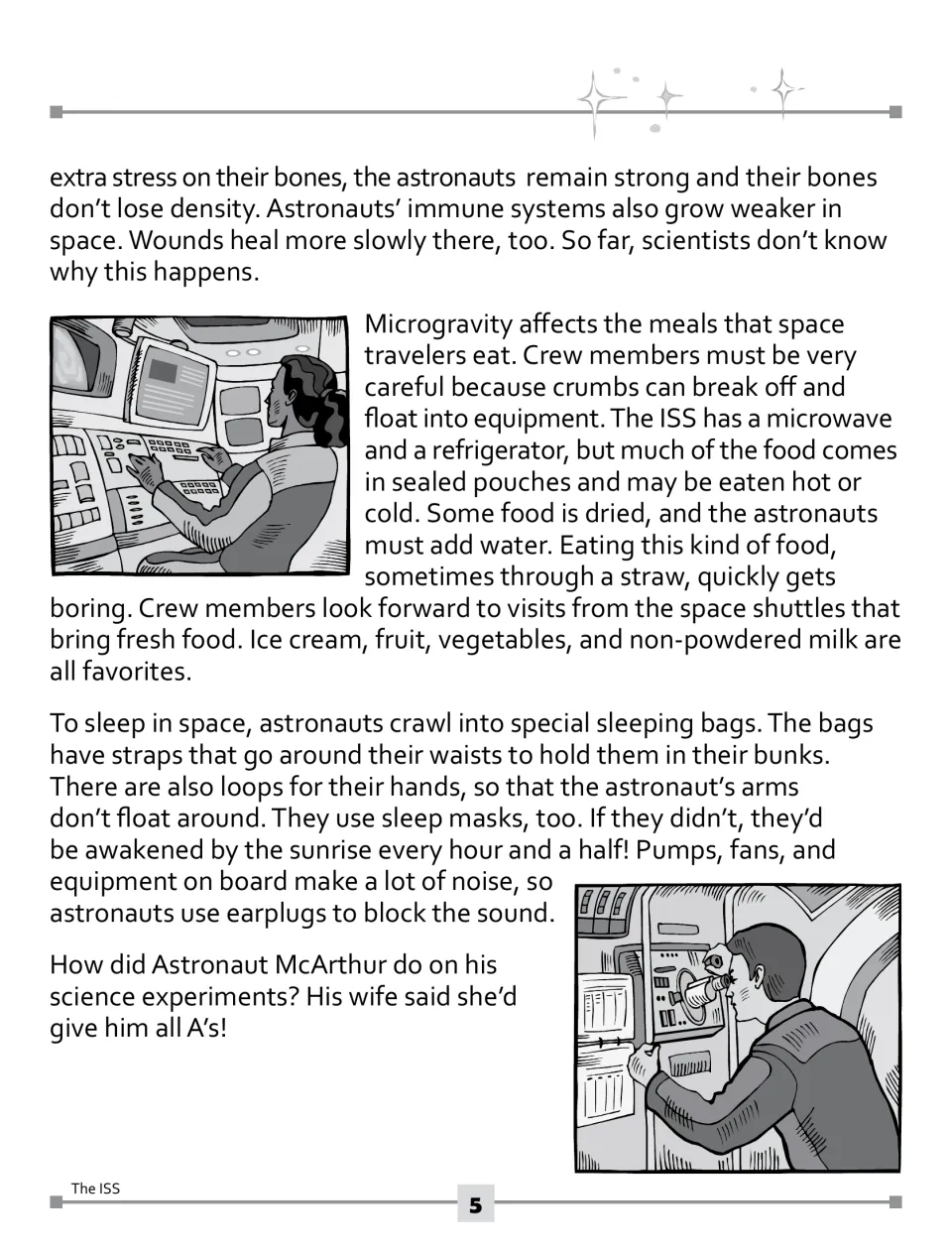 Nonfiction article part 2: weak immune systems, meals in sealed pouches, and strapped sleeping bags aboard the ISS