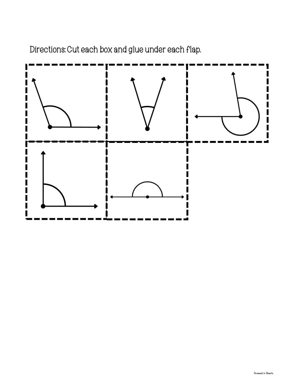Angle cut-out pieces: five angle drawings students cut apart and glue under the matching flap of the notebook foldable