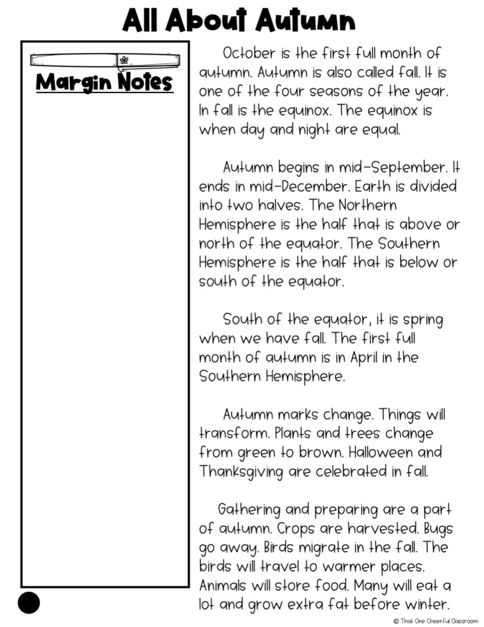 Easier autumn passage covers the equinox, hemispheres, seasonal changes, harvests, and animal preparation