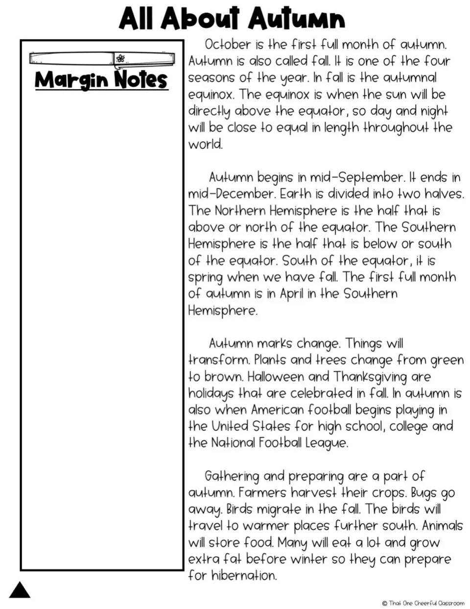 Harder autumn passage explains the equinox and hemispheres, adding details on football and hibernation