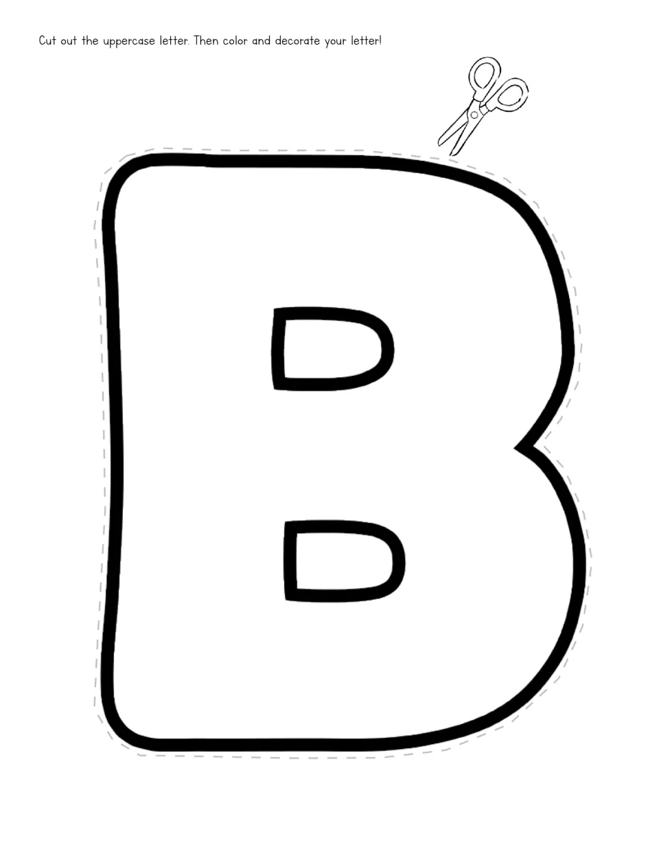 Uppercase B craft: students cut out a large bubble-letter B, then color and decorate it however they like
