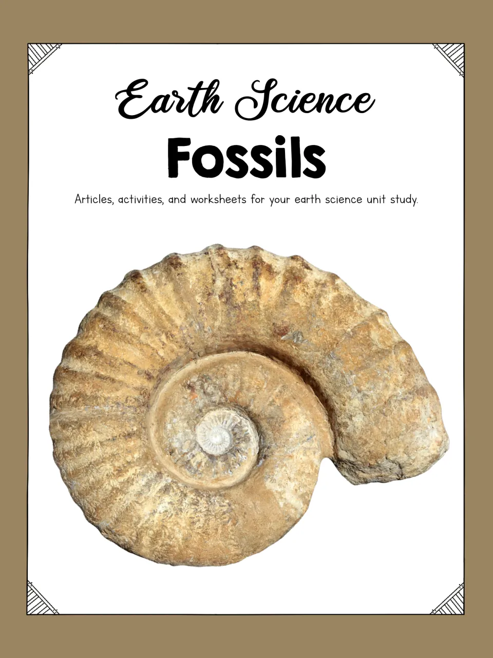 Earth Science: Fossils cover with an ammonite fossil photo; articles, activities and worksheets for an earth science unit