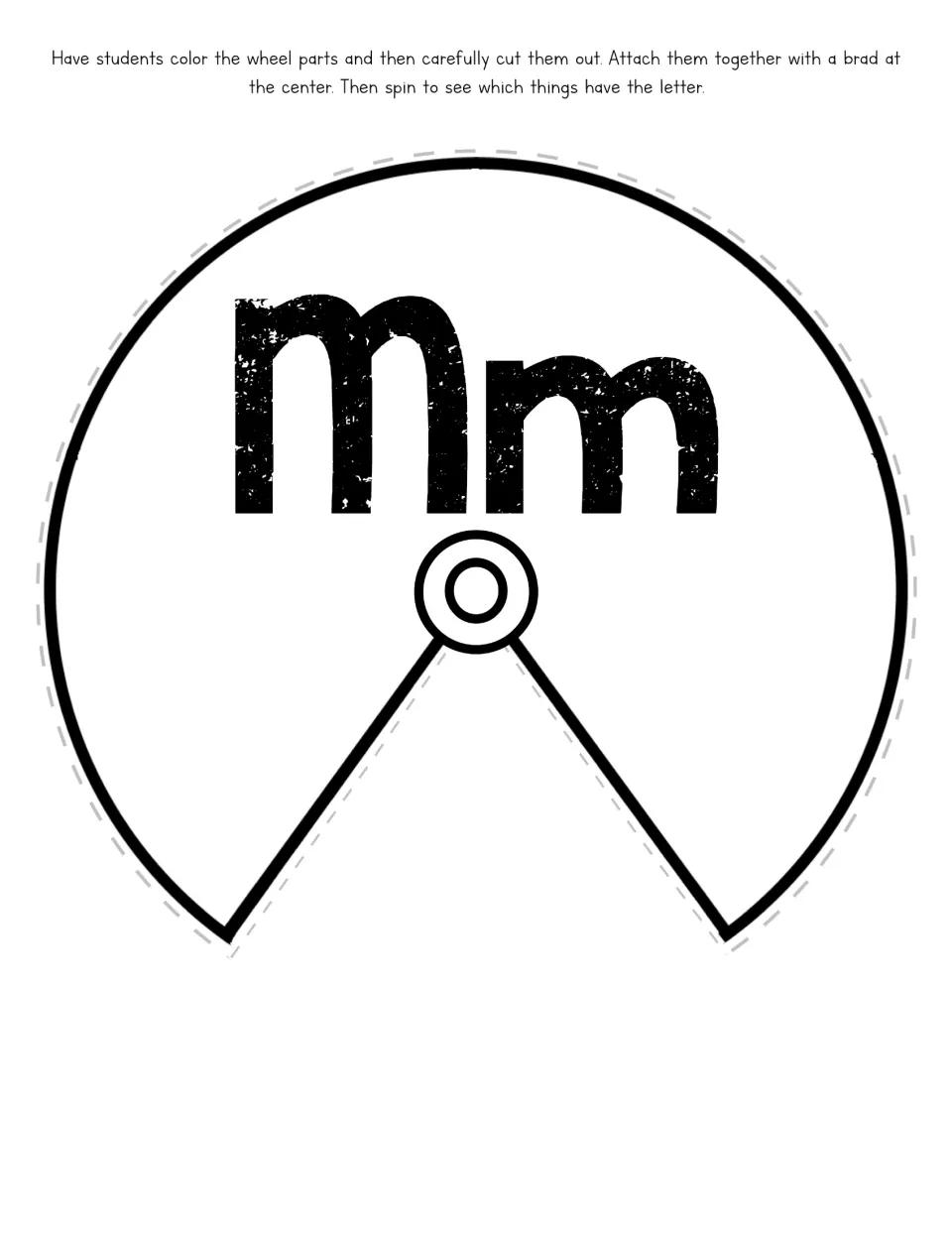 Letter M picture wheel cover to color and cut out, with a wedge opening and center for a brad fastener