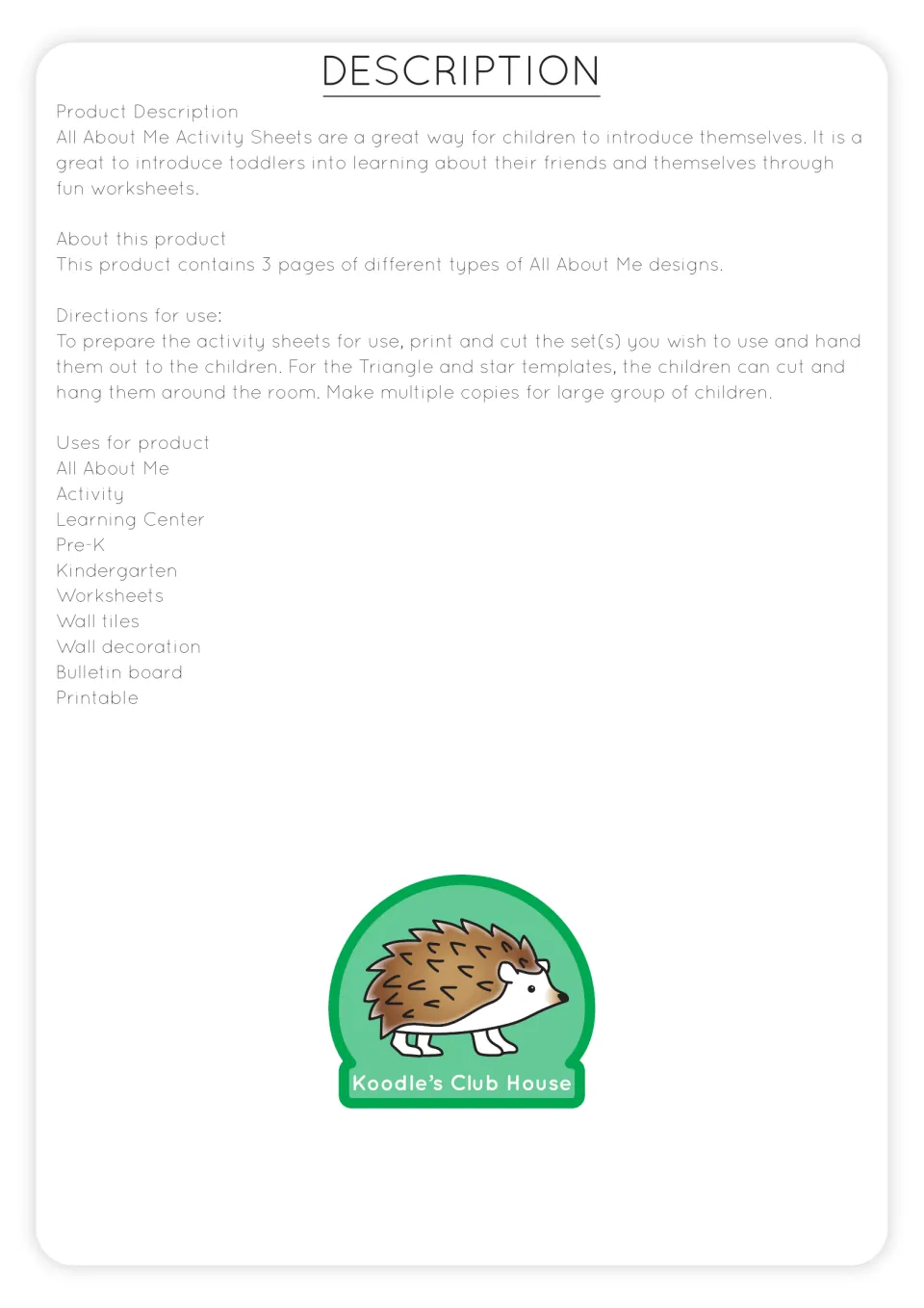 Product description and directions: print, cut and hand out sheets; children can cut the star and triangle to hang up