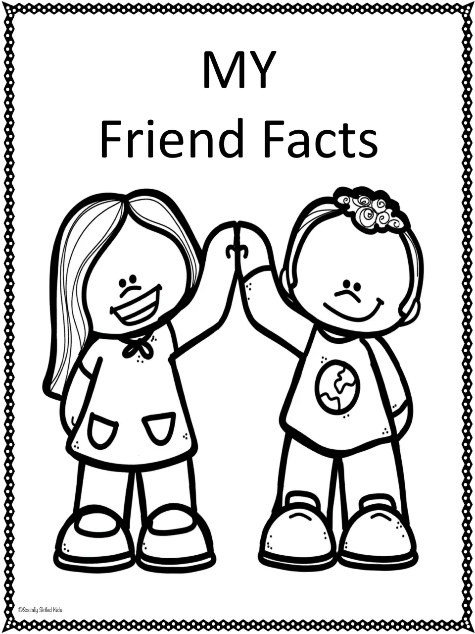 My Friend Facts student book cover featuring a boy and a girl giving a high five, ready for students to color