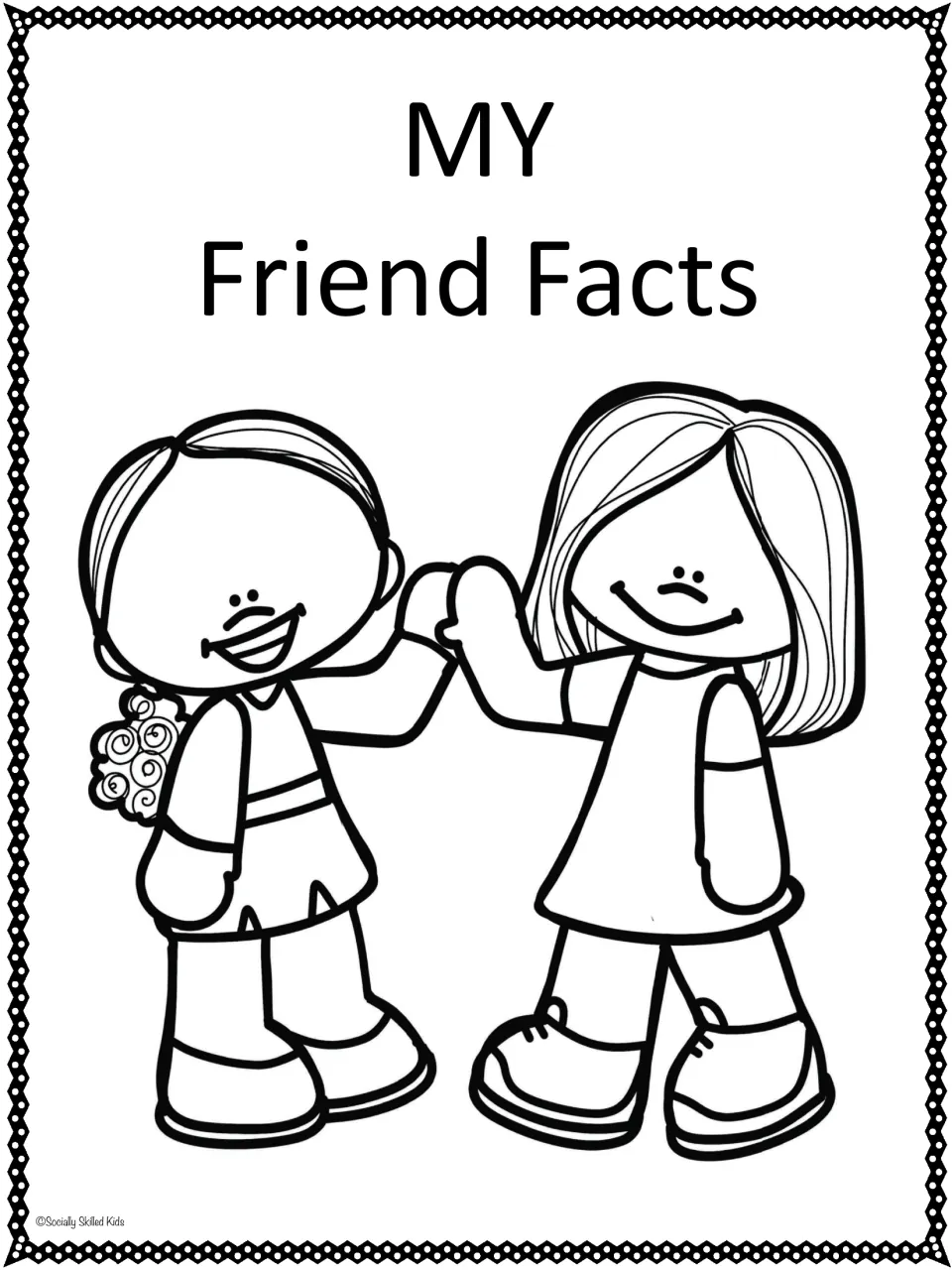 My Friend Facts student book cover featuring two girls giving a high five, ready for students to color